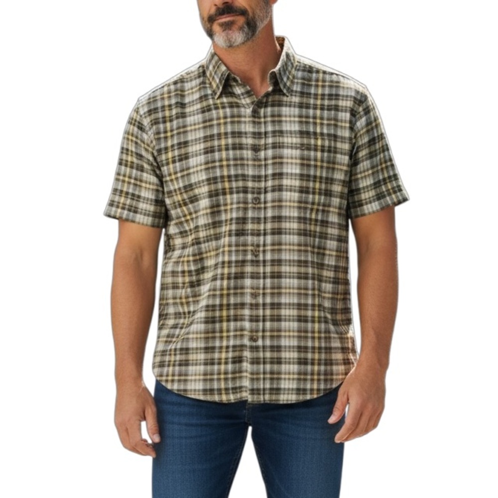 Old Navy Men's Yellow and Gray Plaid Button Down Shirt